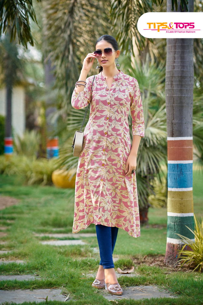 Mimi Vol 02 By Tips Tops Printed Rayon Designer Kurtis Wholesale Price In Surat